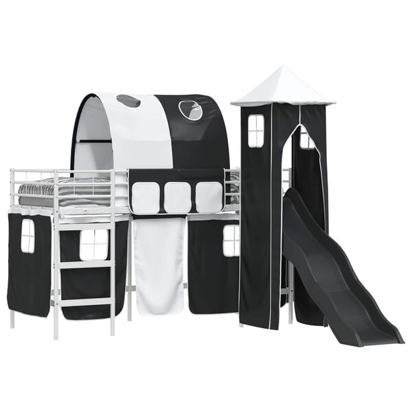 vidaXL Cadru de pat supraetajat pentru copii Alb și negru Metal