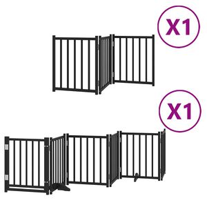 vidaXL Poartă c&acirc;ini pliabilă cu ușă 9 panouri negru, 450 cm, lemn plop