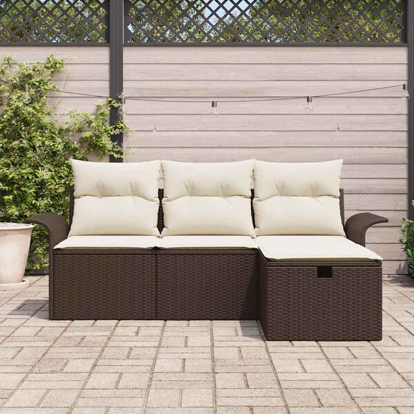 vidaXL Set de canapele pentru grădină cu pernă 4 pcs Maro Rattan poli