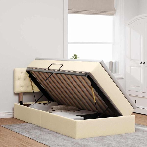 vidaXL Pat cu saltea și LED cu saltea Creme 90 x 190 cm țesătură