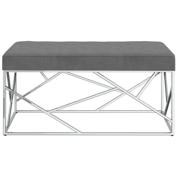 vidaXL Bancă, gri &icirc;nchis, 97 cm, catifea și oțel inoxidabil