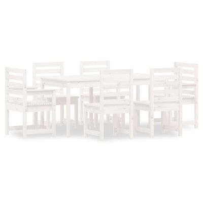 vidaXL Set cu masă de grădină, 7 piese, alb, lemn masiv de pin