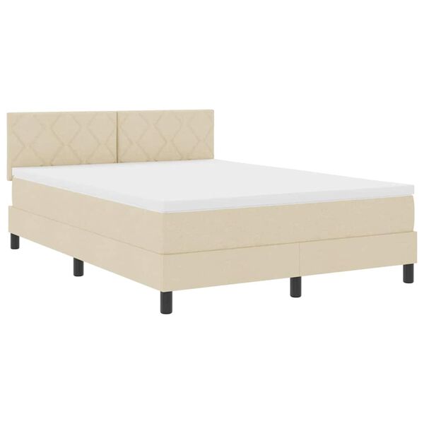 vidaXL Pat cu arcuri cu saltea cu headboard Crem 140 x 200 cm țesătură