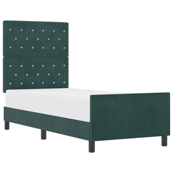 vidaXL Pat cu arcuri cu headboard Verde &icirc;nchis 80 x 200 cm Catifea