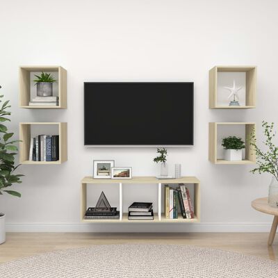 vidaXL Set dulapuri TV, 5 piese, alb și stejar sonoma, lemn prelucrat