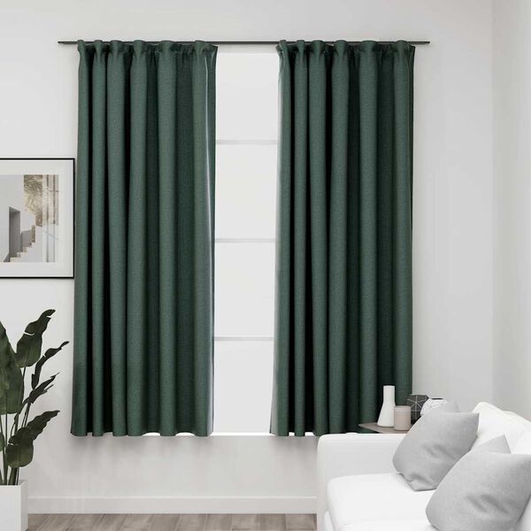 vidaXL Draperii opace aspect in, cu c&acirc;rlige, 2 buc., verde, 140x175 cm