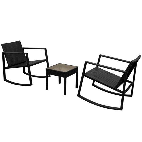 vidaXL Set mobilier bistro, 3 piese, negru, poliratan