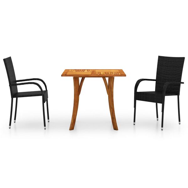 vidaXL Set de masă pentru grădină, 3 piese, negru