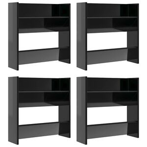 vidaXL Pantofare de perete, 4 buc., negru extralucios, 60x18x60cm, PAL