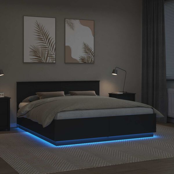 vidaXL Cadru de pat cu headboard Negru 200 x 200 cm Lemn compozit