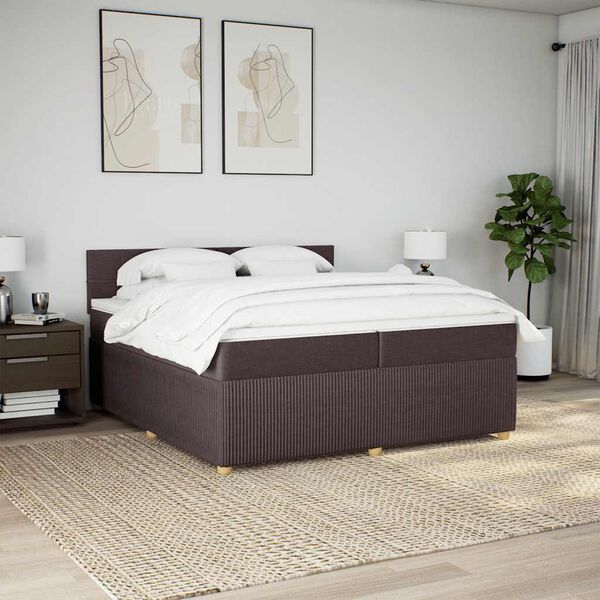 vidaXL Pat box spring cu saltea, maro &icirc;nchis, 200x200 cm, textil