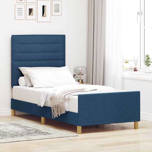 vidaXL Cadru de pat cu headboard albastru 90 x 200 cm țesătură