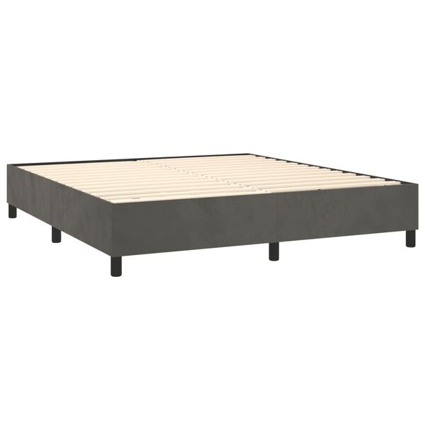 vidaXL Pat box spring cu saltea, gri &icirc;nchis, 180x200 cm, catifea