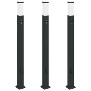vidaXL St&acirc;lpi iluminatori cu senzor și priză, 3 buc., 110 cm, negru, IP44