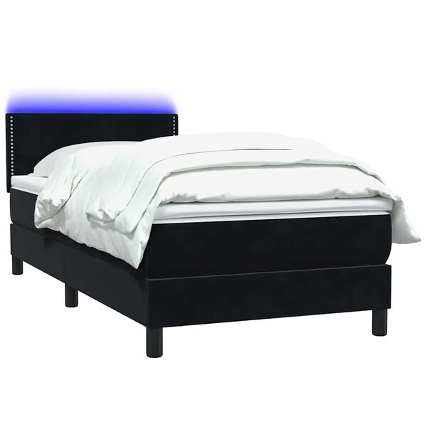 vidaXL Pat cu arcuri cu saltea și LED, negru, 90x210 cm, catifea