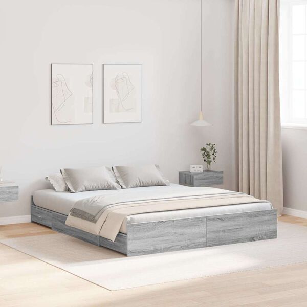 vidaXL Cadru de pat cu depozitare cu headboard Gri Sonoma 140 x 200 cm