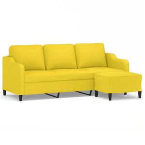 vidaXL Canapea cu 3 locuri și taburet, galben deschis, 180 cm, textil