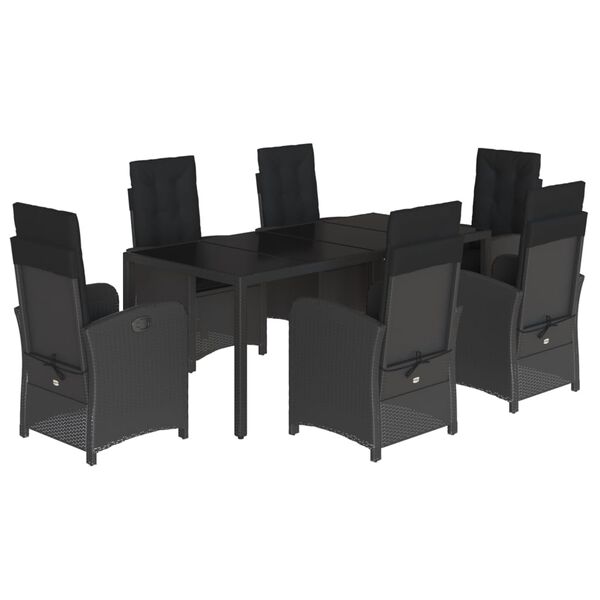 vidaXL Set mobilier de grădină cu perne, 7 piese, negru, poliratan