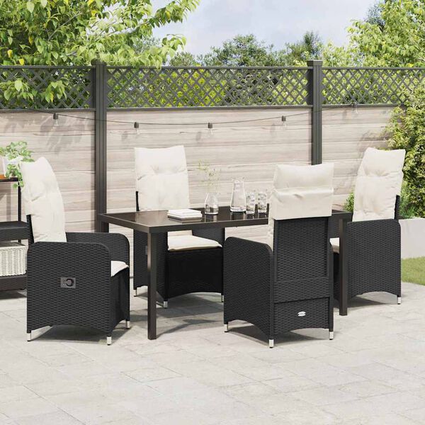 vidaXL Set de masă pentru grădină cu pernă 5 pcs Negru Rattan poli