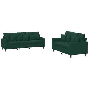 vidaXL Set de canapele cu perne, 2 piese, verde &icirc;nchis, catifea