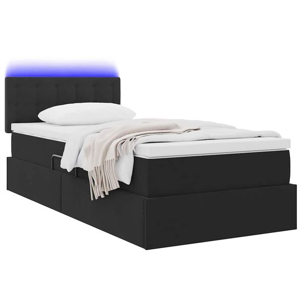 vidaXL Pat cu saltea și LED cu saltea cu led Negru 90 x 200 cm Catifea