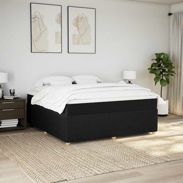 vidaXL Pat box spring cu saltea, negru, 180x200 cm, catifea