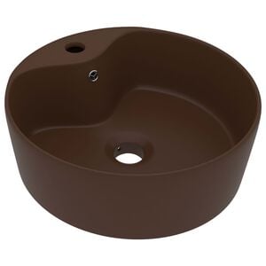 vidaXL Chiuvetă de lux cu preaplin, maro &icirc;nchis mat, 36x13cm, ceramică