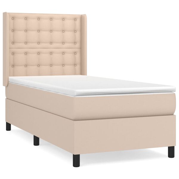 vidaXL Pat box spring cu saltea, cappuccino, 80x200 cm piele ecologică