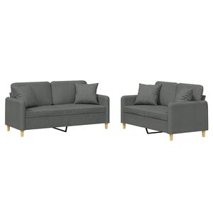 vidaXL Set de canapele cu perne, 2 piese, gri &icirc;nchis, material textil