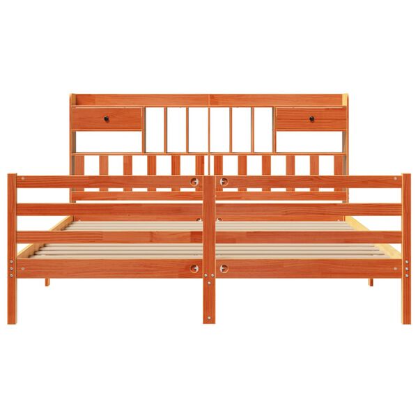 vidaXL Pat cu bibliotecă fără saltea maro 200x200 cm lemn masiv de pin