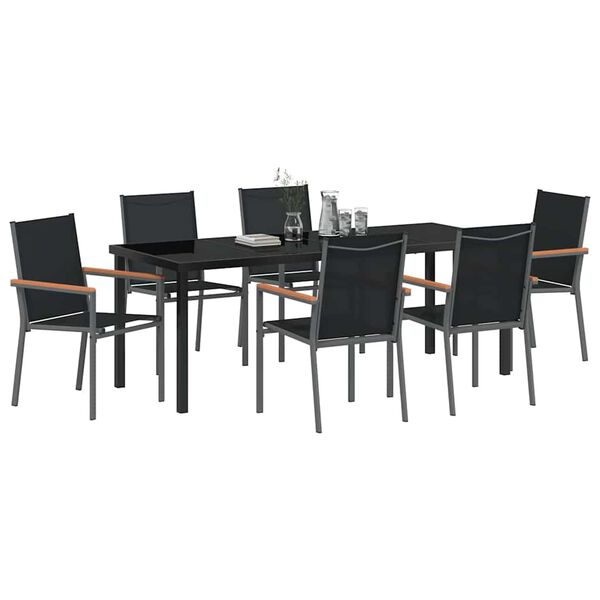 vidaXL Set de masă pentru grădină 7 pcs Negru Oțel acoperit cu pulbere