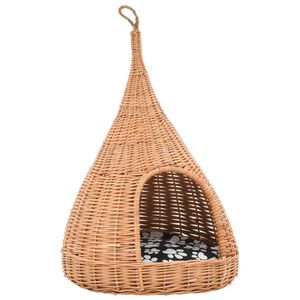 vidaXL Casă pentru pisici cu pernă, 40x60 cm, salcie naturală, teepee