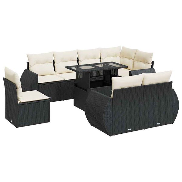 vidaXL Set mobilier de grădină cu perne, 9 piese, negru, poliratan