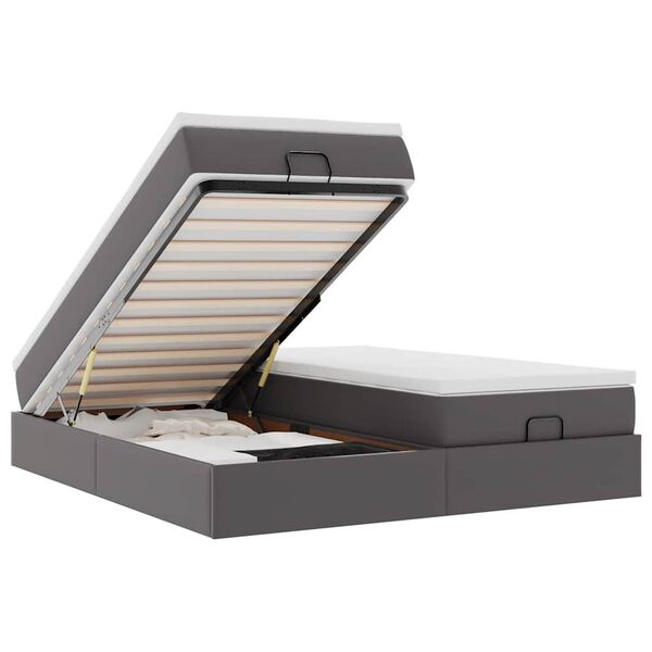 vidaXL Cadru de pat otoman cu saltele Gri 180x200cm piele artificială