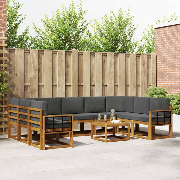 vidaXL Set de canapele de exterior cu pernă 10 pcs Natural și Antracit