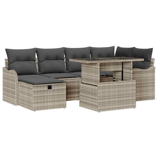 vidaXL Set de canapele pentru grădină 7 pcs Gri deschis Rattan poli