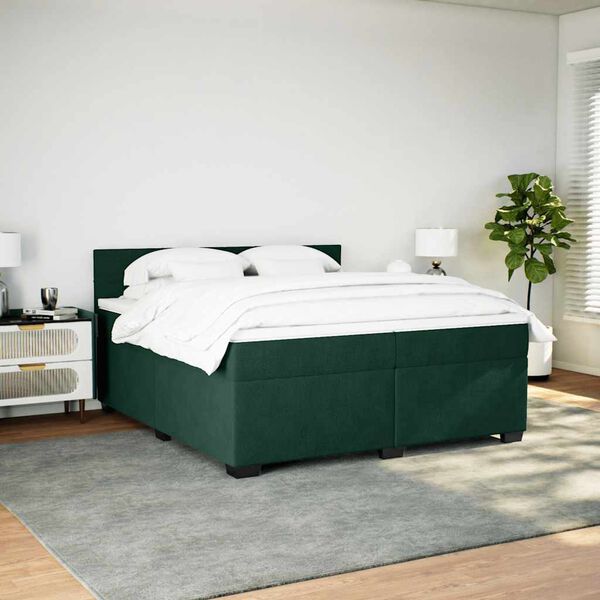 vidaXL Pat box spring cu saltea, verde &icirc;nchis, 200x200 cm, catifea