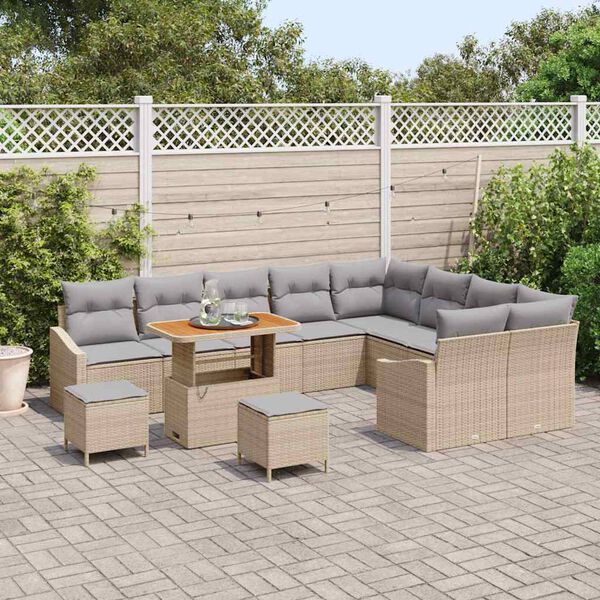 vidaXL Set de canapele pentru grădină cu pernă 12 pcs Bej Rattan poli