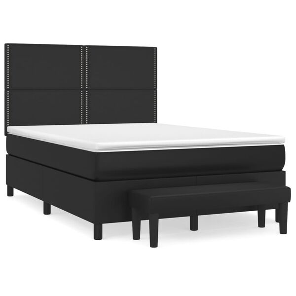 vidaXL Pat box spring cu saltea, negru, 140x190 cm, piele ecologică