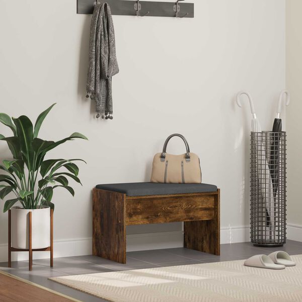 vidaXL Bancă pentru hol cu pernă Stejar fumuriu 63 x 38 x 40 cm