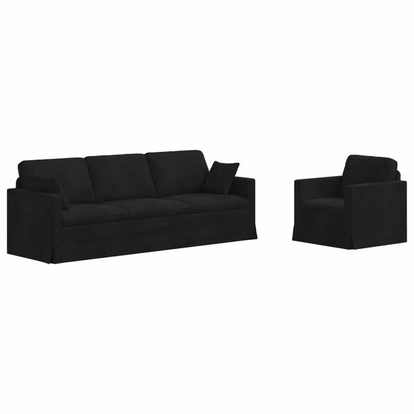 vidaXL Canapea 2 pcs Negru 228 x 78 x 80 cm Catifea