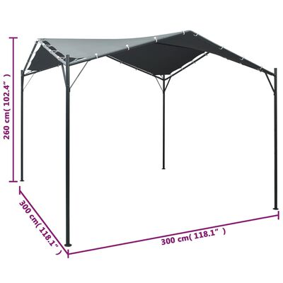 vidaXL Pavilion cort foișor copertină, antracit, 3 x 3 m, oțel