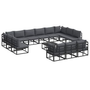 vidaXL Set de canapele pentru grădină 14 buc. Negru Aluminiu