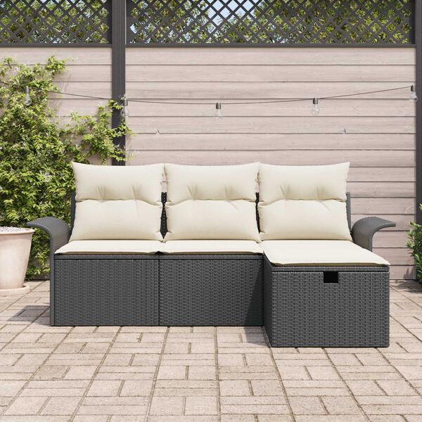 vidaXL Set de canapele pentru grădină cu pernă 4 pcs Rattan poli