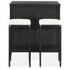 vidaXL Set mobilier de bar, 3 piese, negru, poliratan