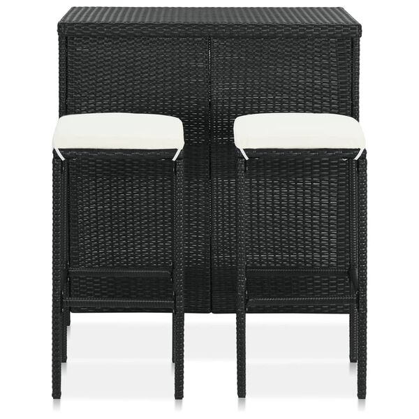 vidaXL Set mobilier de bar, 3 piese, negru, poliratan