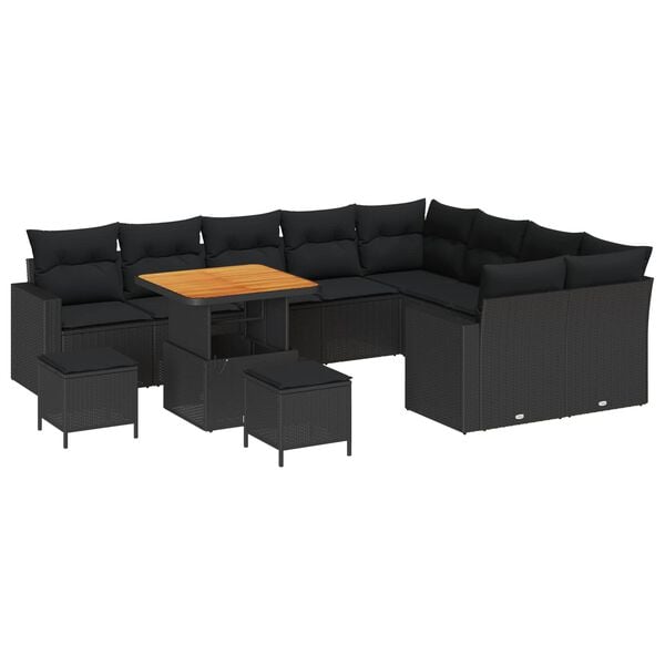 vidaXL Set de canapele pentru grădină cu pernă 12 pcs Negru