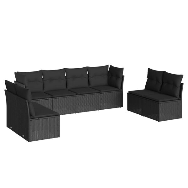 vidaXL Set mobilier de grădină cu perne, 8 piese, negru, poliratan