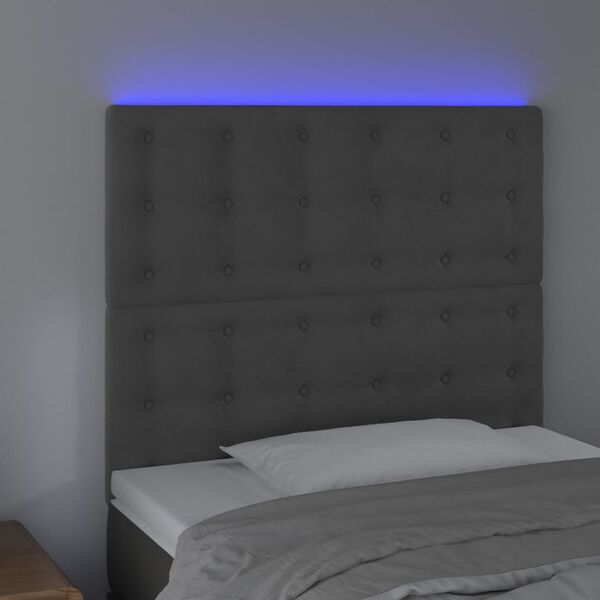vidaXL Tăblie de pat cu LED, gri închis, 80x5x118/128 cm, catifea