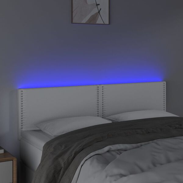 vidaXL Tăblie de pat cu LED, alb, 144x5x78/88 cm, piele ecologică